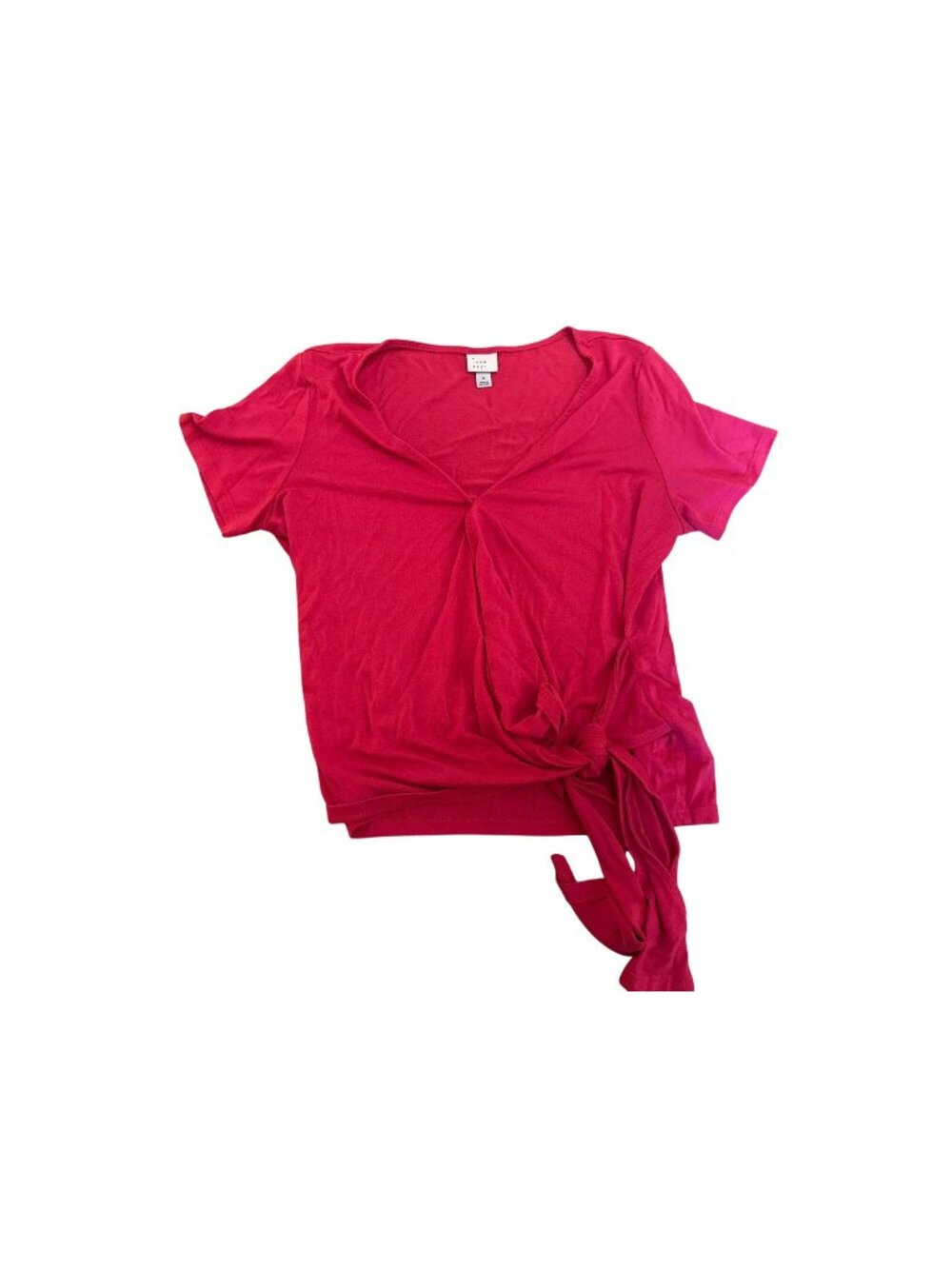 A New Day Womens T-Shirt Top M Red Short Sleeve Tie-Front Sexy Preppy Solid
